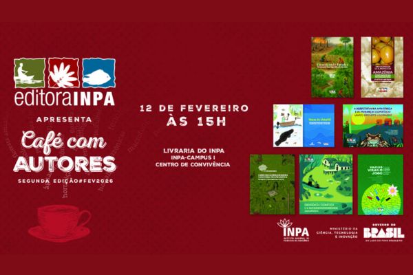 Banner com onome do evento "Café com Autores", onde destaca a capa dos 07 livros que serão lançados